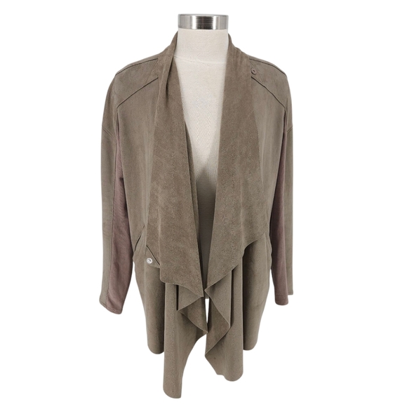 BLANKNYC Cloud Nine Drape Jacket Brown Faux Suede Long Sleeve Open Front Medium - Picture 1 of 9